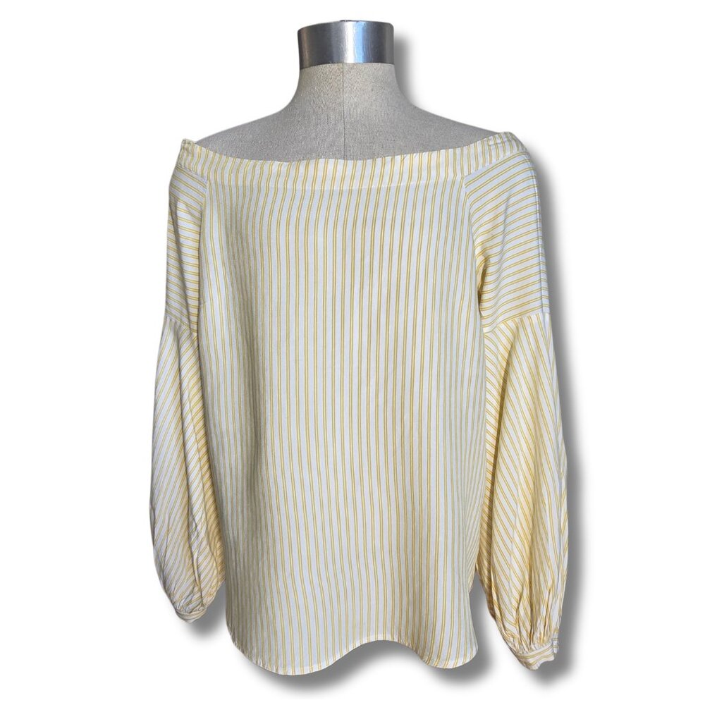 Maeve by Anthropologie Clotille Off-The-Shoulder Blouse Yellow White Size 16 - Picture 2 of 9